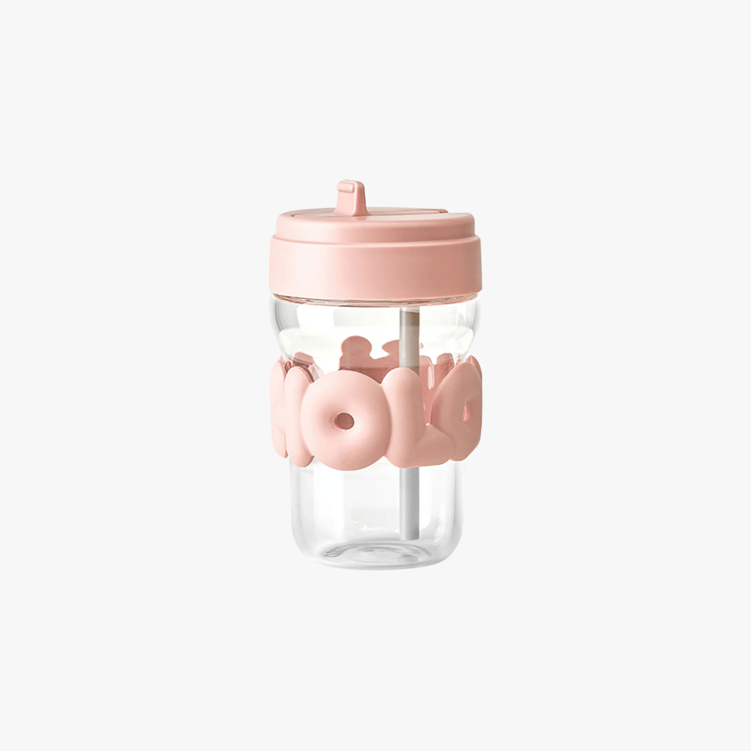 Insulated Pink Lipstick Sip Bottle- Hand-Blown Glass with Touch-Sensitive Silicone Ring