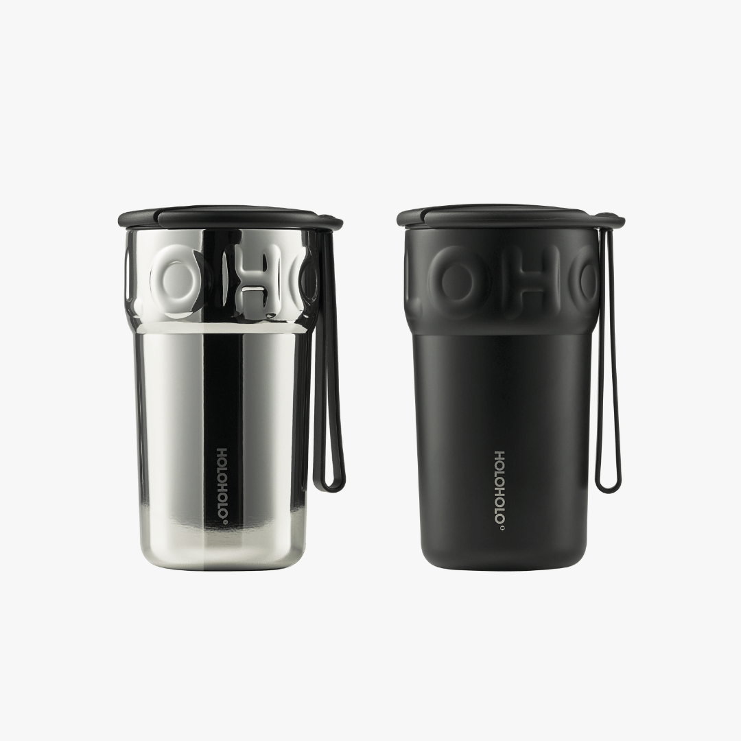 HOLOHOLO Ice Cream Tumbler: 390ml leak-proof stainless steel cup with 6-hour heat & 12-hour cold retention, BPA-free, ergonomic design, and ceramic coating for stain resistance.