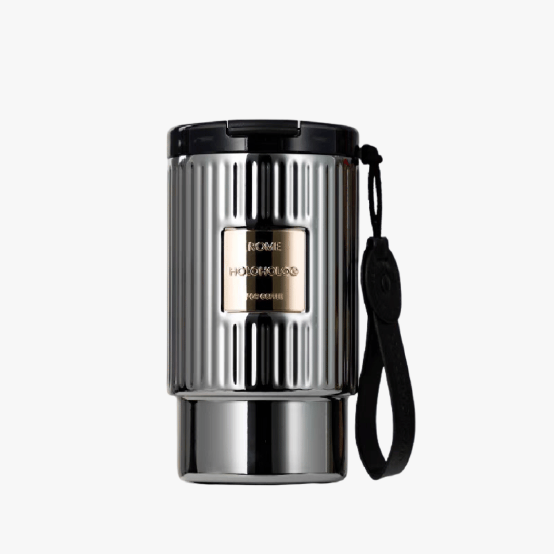 Silver Rome Coffee Tumbler 17oz - made from SUS316 medical-grade stainless steel, featuring 6-hour heat/cold retention and a leak-proof 360-degree seal