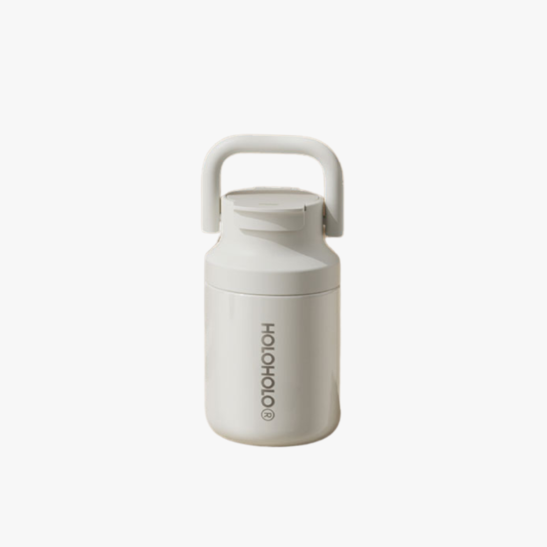 White Holo BrewCap Thermo 14oz - with flip-and-brew technology, featuring a 65mm extended tea basket and 0.3mm micropore tea compartment for perfect tea strength