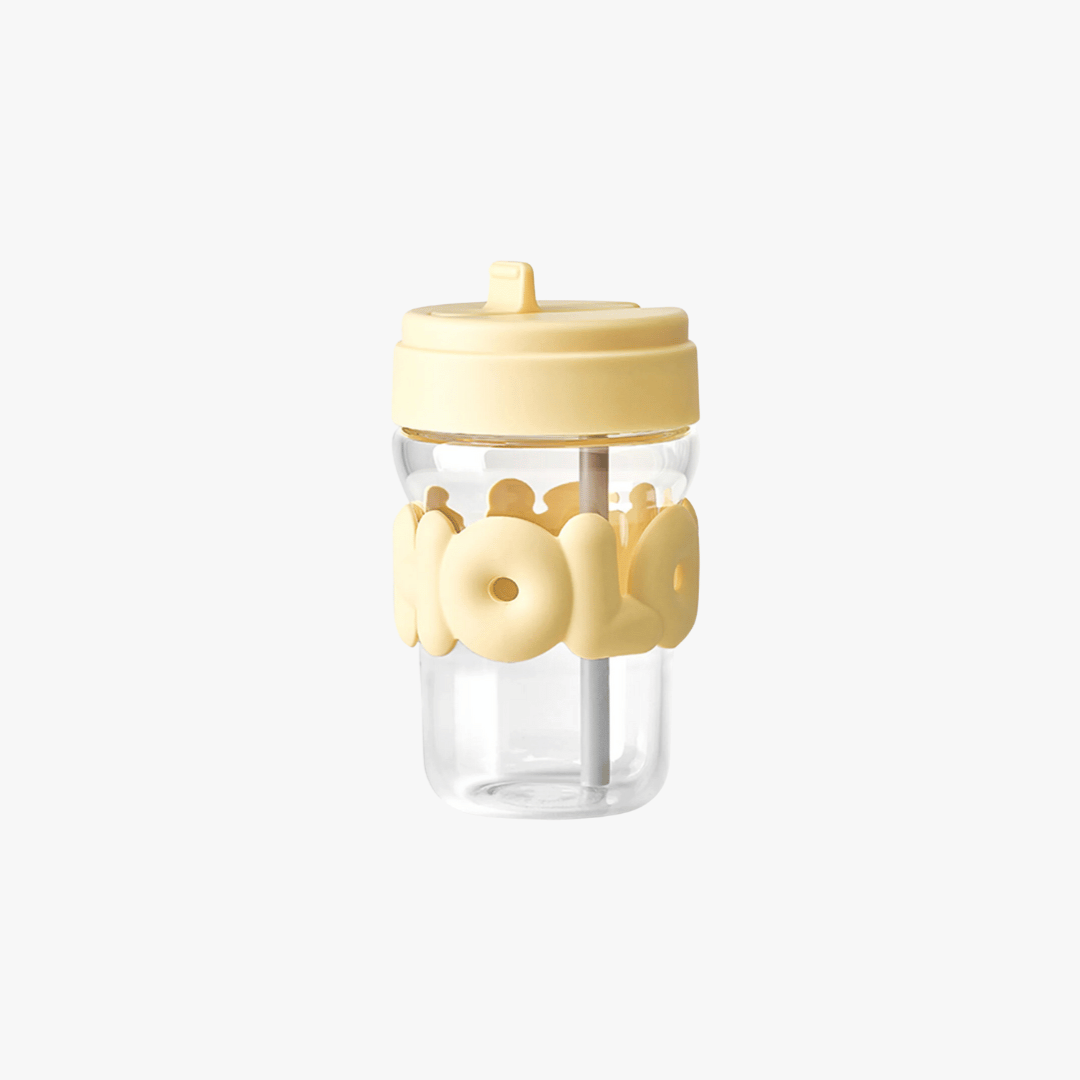 Yellow Lipstick Sip Bottle - Hand-Blown Glass with Touch-Sensitive Silicone Ring