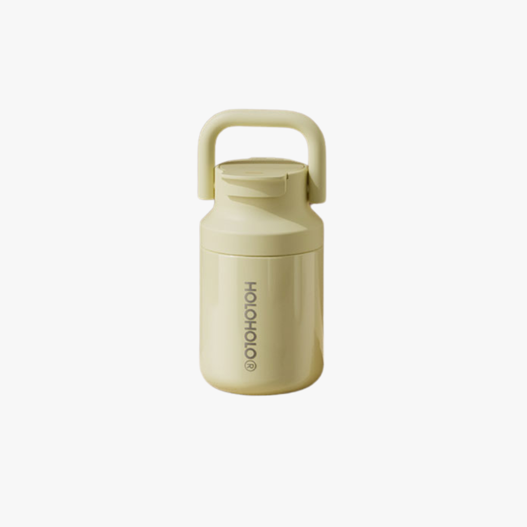 Yellow Holo BrewCap Thermo 14oz -  with dual drinking options: elegant flip-top for sipping or open lid for quick drinking, perfect for on-the-go use